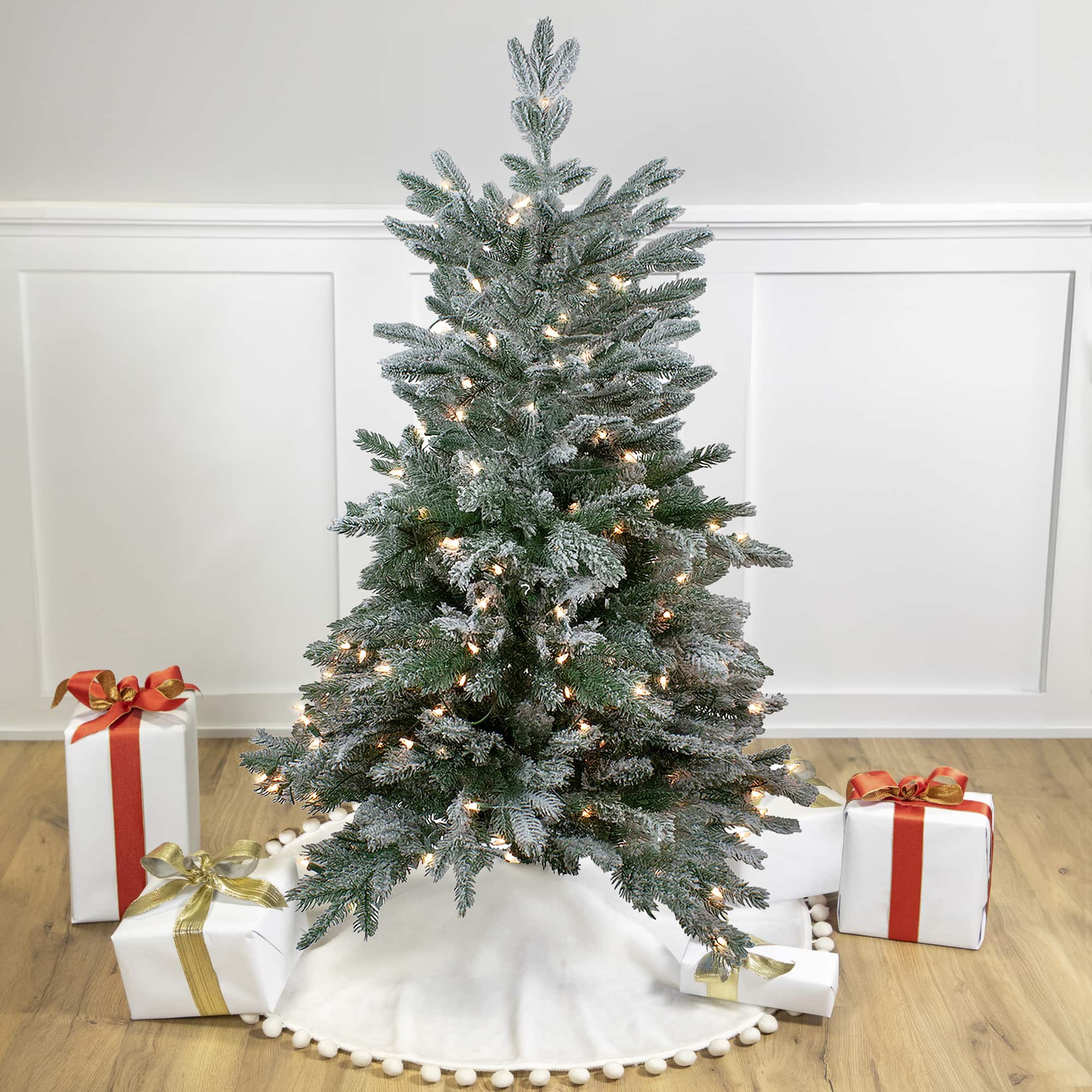 4.5ft. Pre-Lit Real Touch™️ Flocked Whistler Noble Fir Artificial Christmas Tree, Clear Lights
